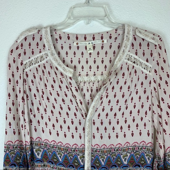 Chelsea & Violet Medium Long Sleeve Shorts Romper Jumpsuit Boho Cream Paisley - Picture 3 of 11